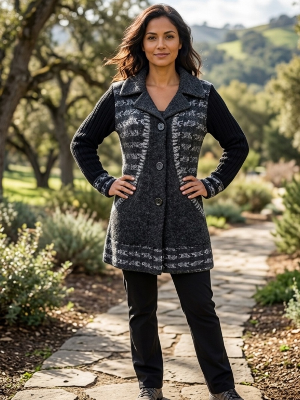 Frank Lyman Lace and Knit Wool Blend Long Cardigan